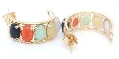 14kt Yellow gold multi Jade color hoop earrings