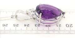 14kt White gold 39.07ct Pear shaped amethyst and diamond pendant on chain