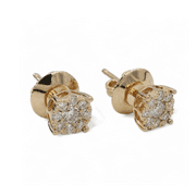 14k (585) Yellow Gold Round Cut Natural Diamond Cluster Stud Earrings