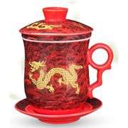 Chinese Dragon Porcelain Tea Mug Set