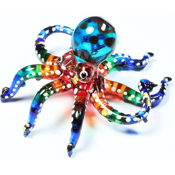 Hand Blown Glass Octopus Decor Paperweight
