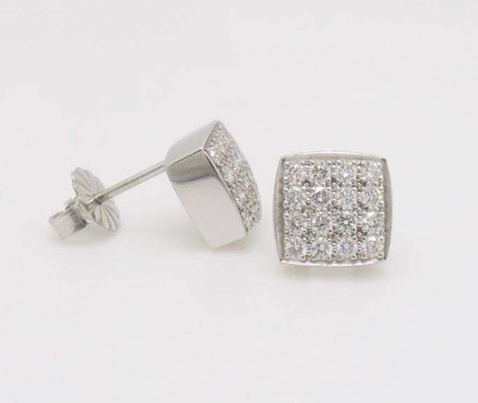 Platinum Diamond Pavé Square Stud Earrings