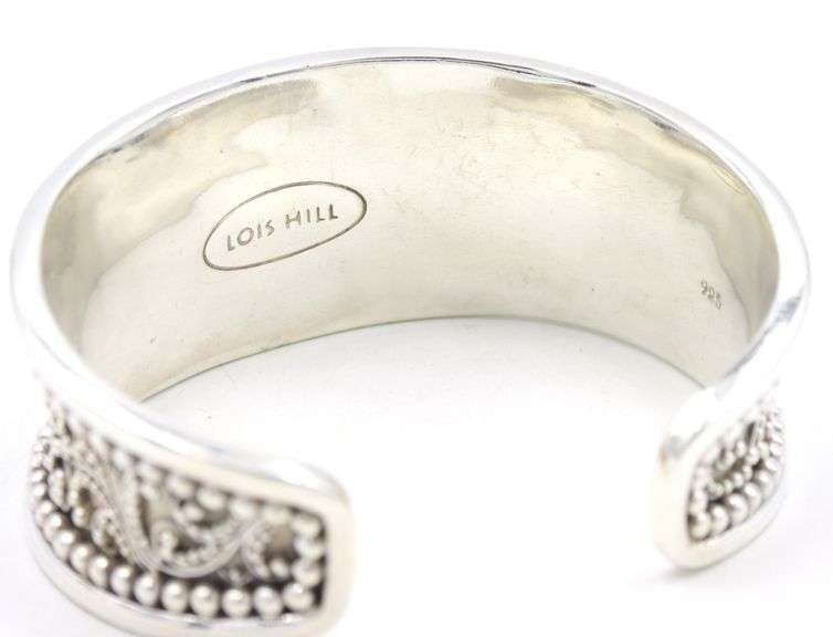 Lois Hill silver wide cuff bangle in 925 sterling silver