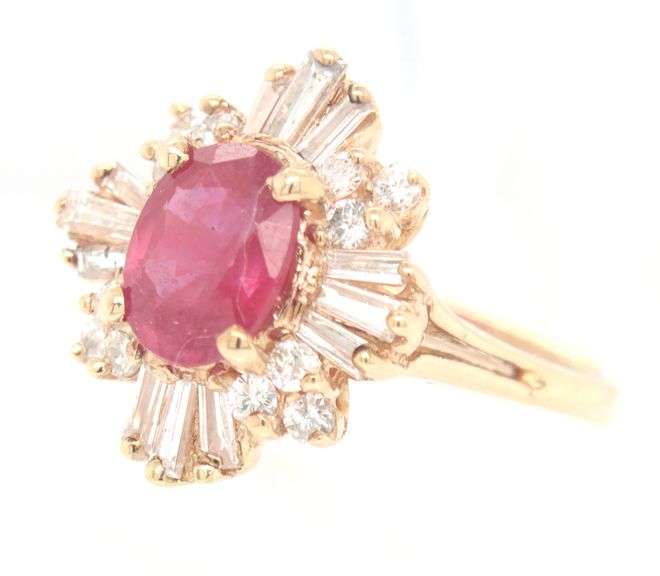 Attractive Yellow Gold 1.50ctw Ruby and 0.65ctw Diamond Cocktail Ring