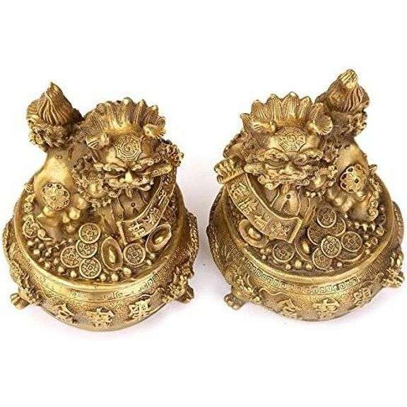 Large Brass Guardian Lions Feng Shui