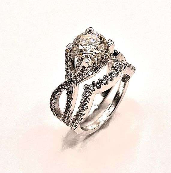 14 Kt White Gold Plate 2 Band Stackable 2.65 Ct Lab Simulated Diamond Ring Set.