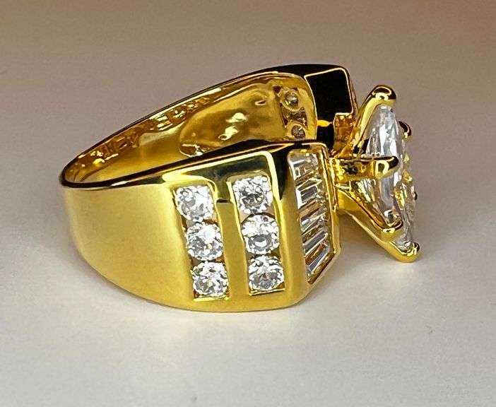 Ladies Sparkling 14 Kt Tri-Layered Yellow Gold Plated Rare 3.35 Ct Marquis Cut Lab Simulated Diamond