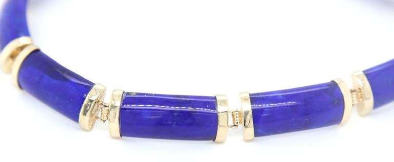 14kt Yellow gold Lapis station bracelet