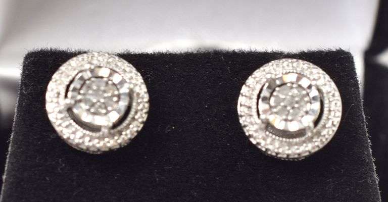 Diamond Cluster Stud Earrings in Sterling Silver