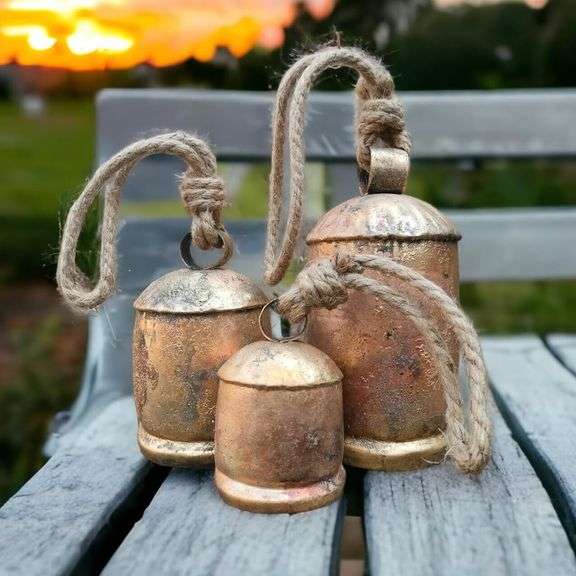 Set of 3 Rustic Brass Metal Bells