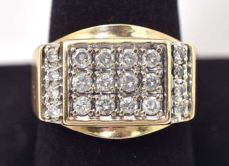 Handsome 10K Yellow Gold Diamond Cluster Men's Ring