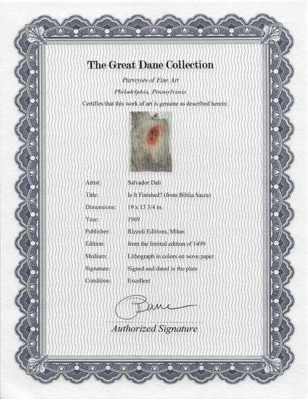 Highly Collectible and Rare Salvador Dali Original Lithograph from the 'Biblia Sacra' Suite