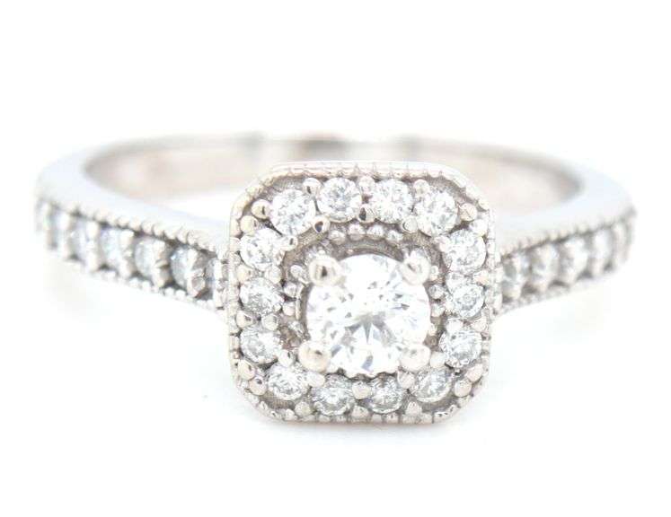14kt White gold 0.65ctw diamond square halo engagement ring