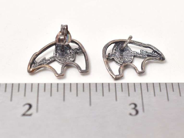 Native American Bear Stud Earrings in Sterling Silver