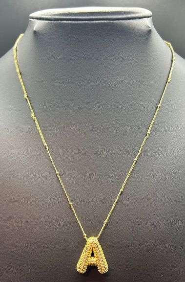 Dazzling 14Kt Gold Plated Bubble Letter "A" Initial Pendant Necklace