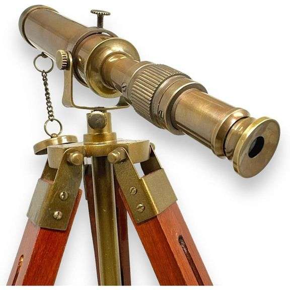 Brass Spyglass Telescope with Wooden Tripod