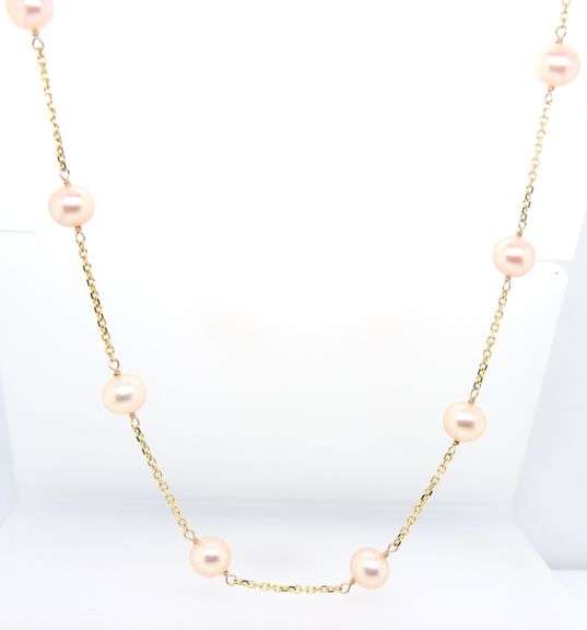 14kt Yellow gold peach freshwater pearl necklace