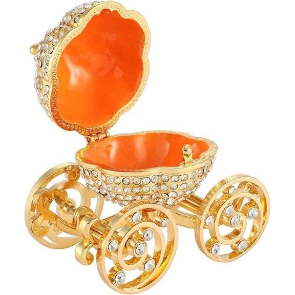 Pumpkin Carriage Enameled Trinket Box