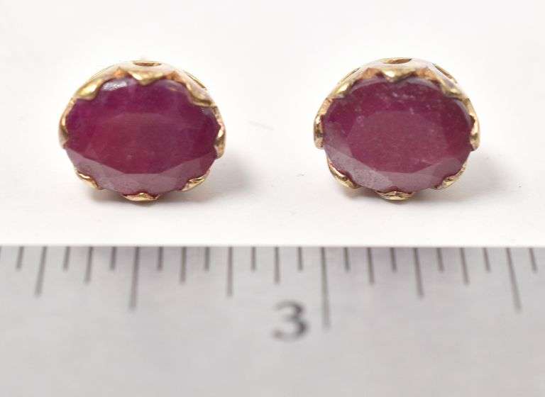 Ruby Gemstone Stud Earrings in Vermeil Sterling Silver
