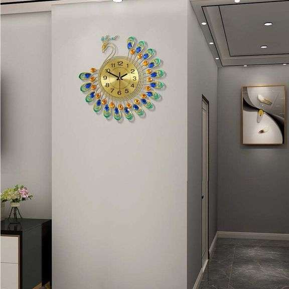 Large Gold Peacock Wall Clock