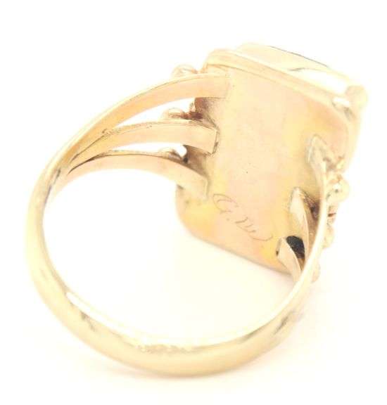 14kt Yellow gold Morenci Turquoise offset rectangular ring