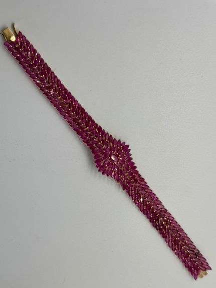14K Yellow Gold Marquise Cut Ruby Bracelet