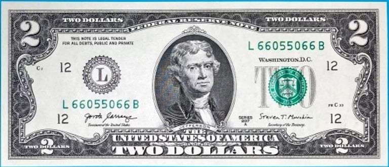 Superb Crisp 2017A $2 Note S.F. Fancy Radar Serial Number 66055066!
