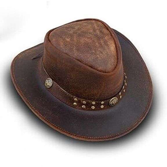 Brown Leather Western Cowboy Hat
