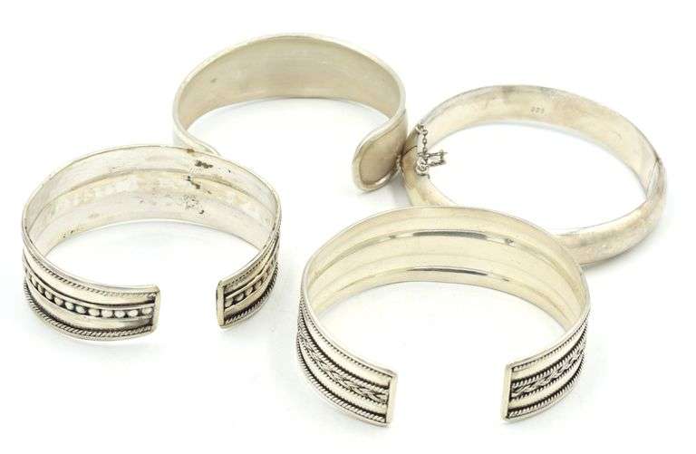Group Lot of 4 Vintage 925 sterling silver cuff bangles