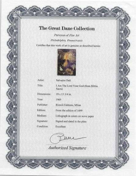 Highly Collectible and Rare Salvador Dali Original Lithograph from the 'Biblia Sacra' Suite