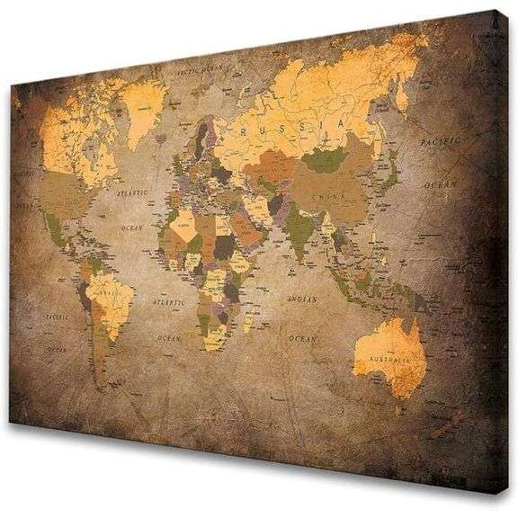 World Map Canvas Wall Art Ready to Hang