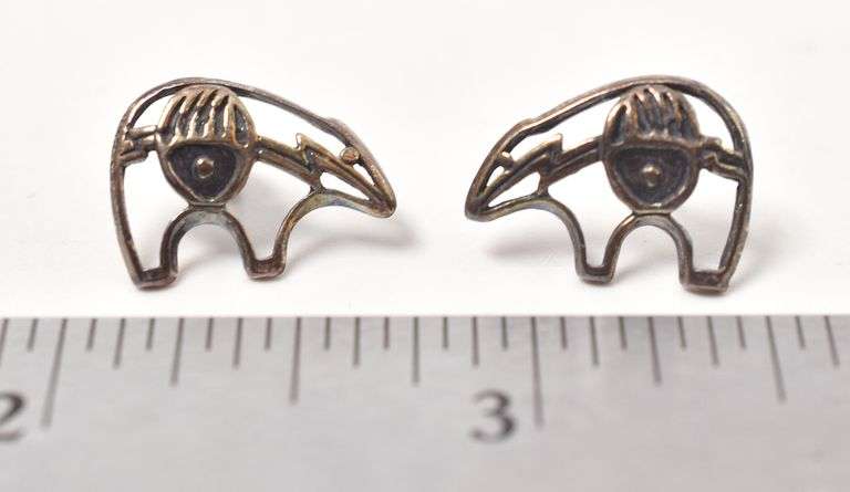 Native American Bear Stud Earrings in Sterling Silver