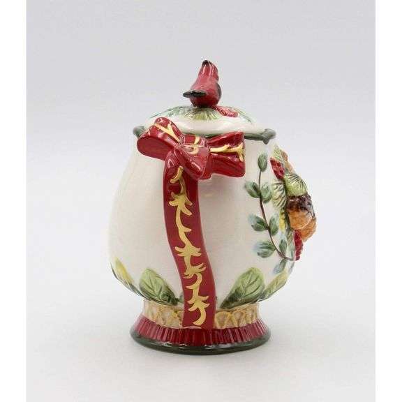 Classic Teapot with Cardinal & Pine Cone Design