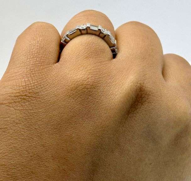Platinum Baguette & Round Brilliant Cut Diamond Wedding Band