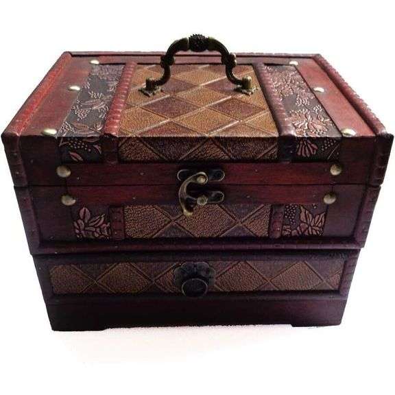 3-Layer Retro Wooden Jewelry Box with Mirror