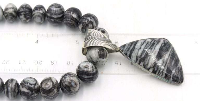 Set of Jay king DTR sterling silver black and white stone beaded necklace and earrings