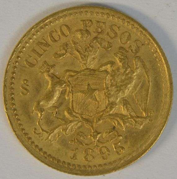 Lovely and scarce BU 1895 Chile 5 Pesos Gold Piece