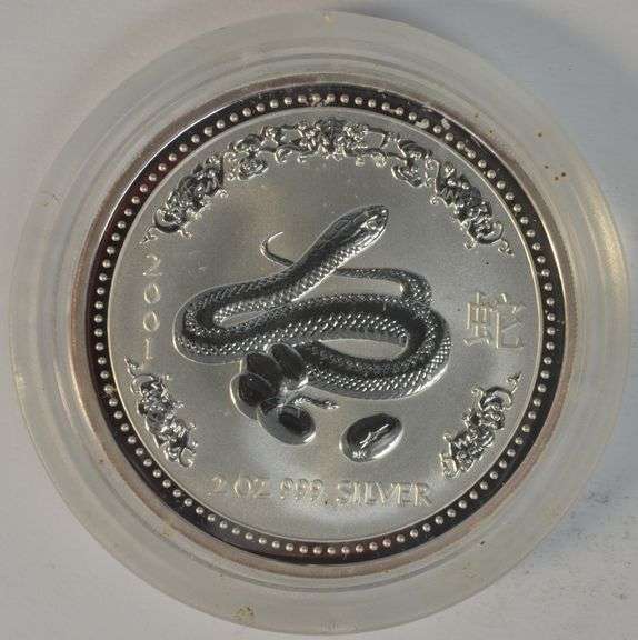 Gem BU 2001 Australia Lunar Series Year of the Snake 2 oz .999 Silver