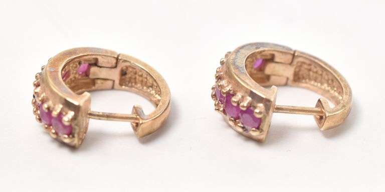 Ruby Gemstone Hoop Earrings in Vermeil Sterling Silver