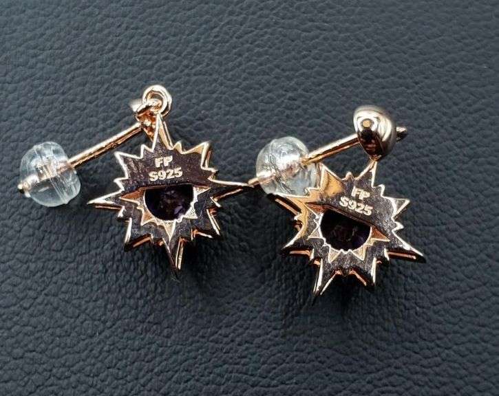 Star Burst Natural Amethyst 14 Kt Rose Gold Plated Earrings