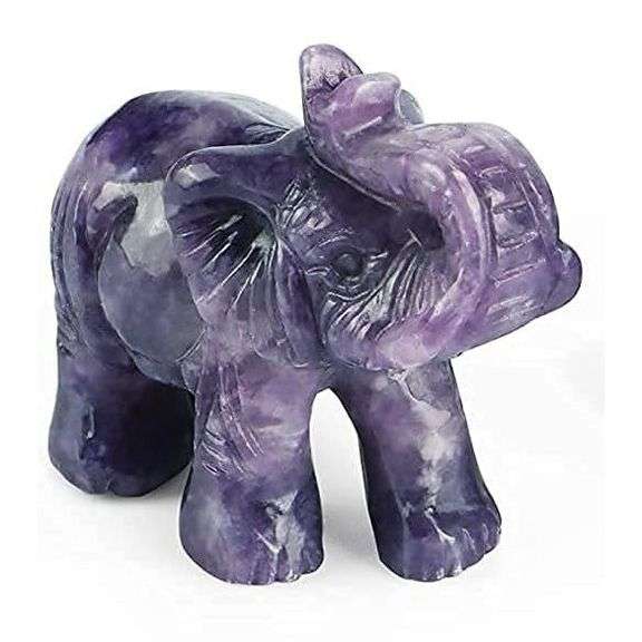 Hand Carved Purple Crystal Elephant Gemstone