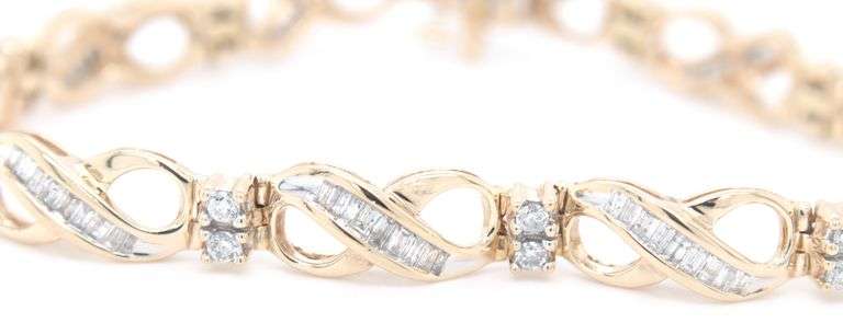 10kt Yellow gold 1.50ctw baguette and round diamond bracelet