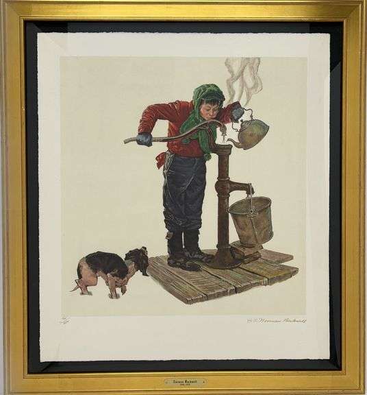 Highly Collectible Norman Rockwell Lithograph in Gold Frame