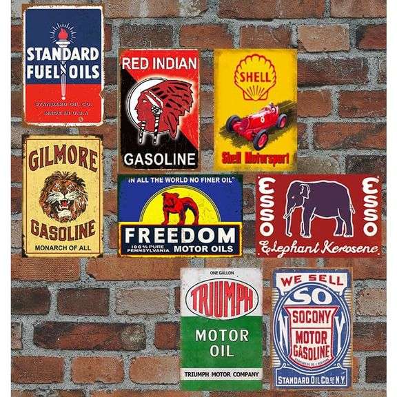 Collection of 20 Retro Gas & Oil Tin Signs