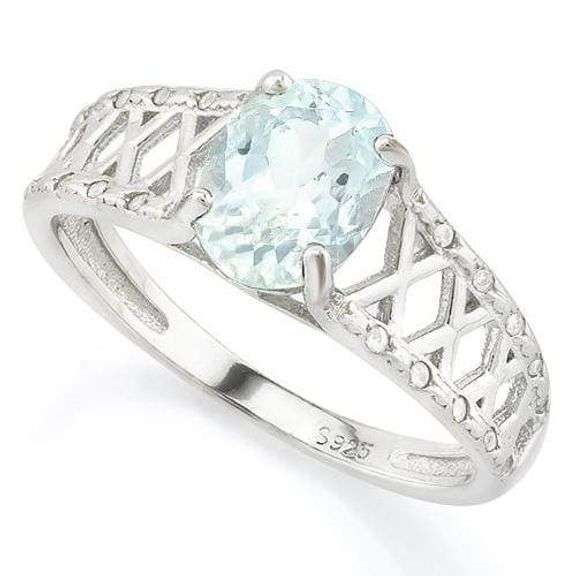 1 CARAT AQUAMARINE & (20 PCS) FLAWLESS CREATED DIAMOND 925 STERLING SILVER RING