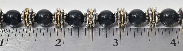 Black Onyx Beaded Bracelet in Sterling Silver
