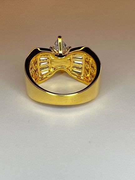 Ladies Sparkling 14 Kt Tri-Layered Yellow Gold Plated Rare 3.35 Ct Marquis Cut Lab Simulated Diamond
