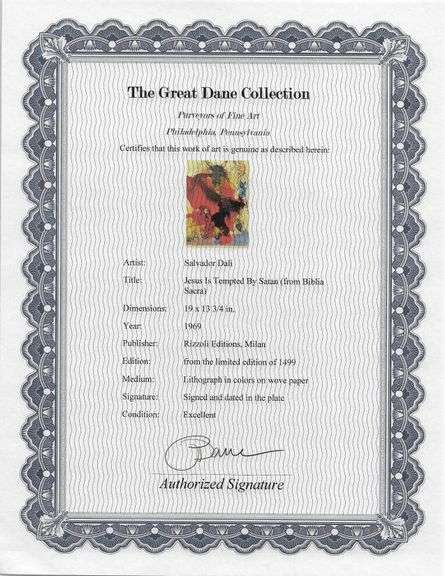 Highly Collectible and Rare Salvador Dali Original Lithograph from the 'Biblia Sacra' Suite