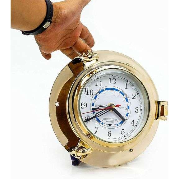 Solid Brass Porthole Tide & Time Clock