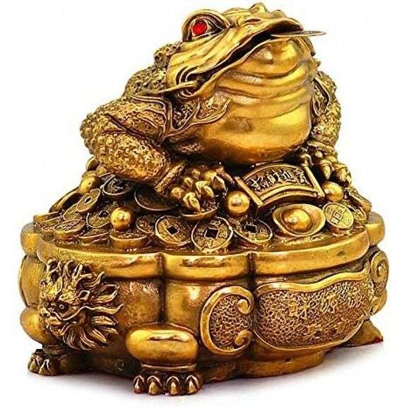 Large Brass Feng Shui Money Frog for Wealth & Prosperity